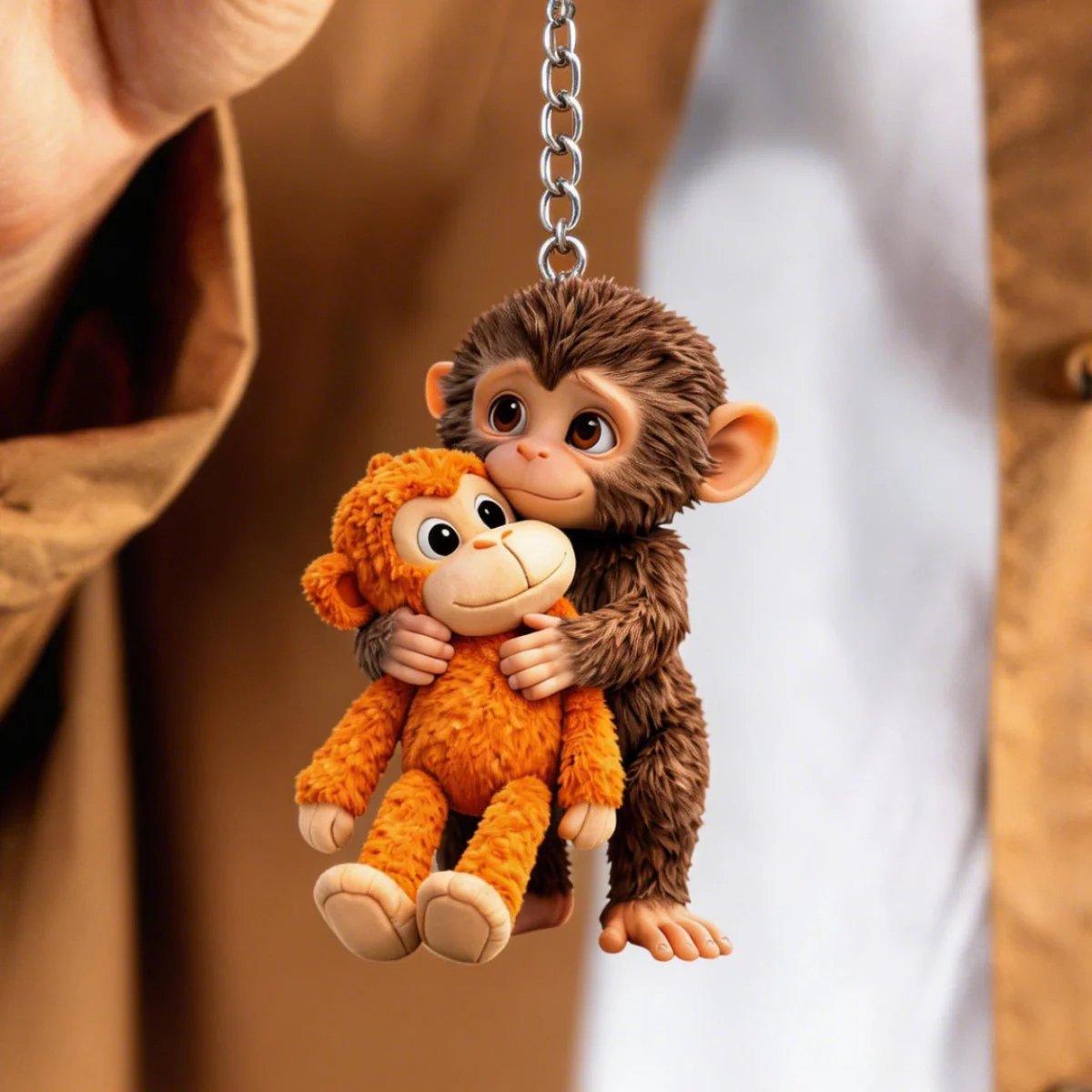 🐵 3D Punch’s Hug Orangutan Mama Monkey Keychain 💕🎁Emotional Gift for Animal Lovers, Family, Friends, Loved Ones