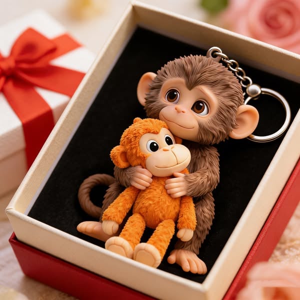 🐵 3D Punch’s Hug Orangutan Mama Monkey Keychain 💕🎁Emotional Gift for Animal Lovers, Family, Friends, Loved Ones