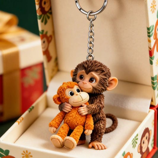 🐵 3D Punch’s Hug Orangutan Mama Monkey Keychain 💕🎁Emotional Gift for Animal Lovers, Family, Friends, Loved Ones